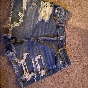American Eagle Outfitters Blue Distressed Jean Shorts